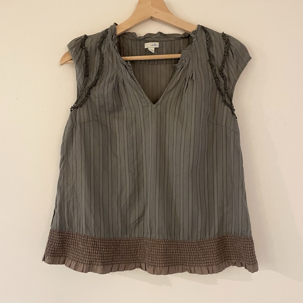 Odille Anthropologie Gray Striped Cotton Top